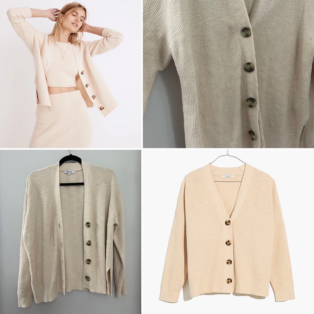 Madewell Cream Minimalist Capsule Grandpa Boxy Birchmoor Cardigan Sweater M